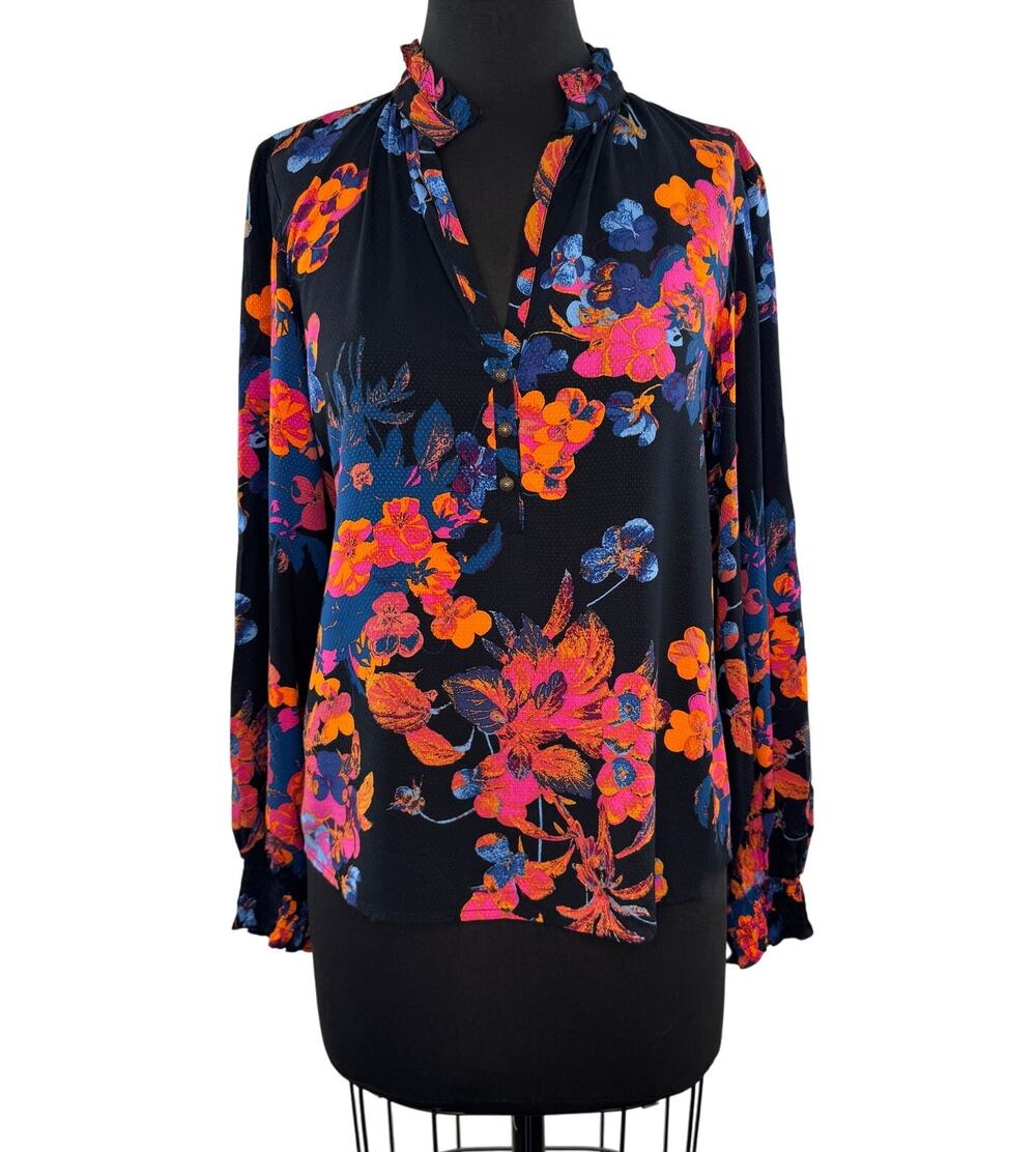 Anthropologie MAEVE Colette Peasant Blouse Floral Ruffle Split Neck XS X-Small